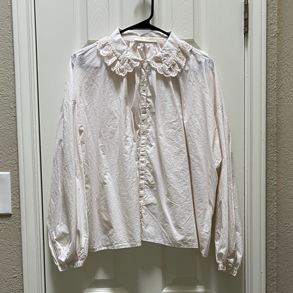 Christy Dawn Tops - Christy Dawn Ghita Blouse in Pearl Crochet-Collar Button Down Shirt - L